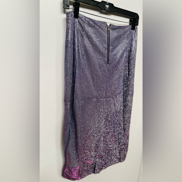 Lulus Pencil Skirt Size M Nwt! Metallic Purple Silver Sparkly Slit In Front - Picture 9 of 9